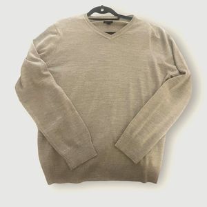 Men's Tan Pullover Merino Wool Blend Sweater